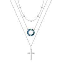 wholesale S925 Sterling Silver & 14K Gold Plated Cross Layered Necklace with Blue Crystal & Beads, 14-18 Inch, Hypoallergenic, Gift for Women-Cross