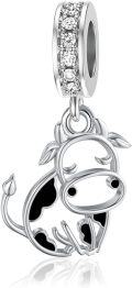 wholesale 925 Sterling Silver Black Enamel Cow Charm Bead Bracelet  for Women Girls-0-0