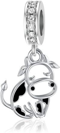 wholesale 925 Sterling Silver Black Enamel Cow Charm Bead Bracelet  for Women Girls-One Cow