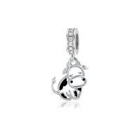wholesale 925 Sterling Silver Black Enamel Cow Charm Bead Bracelet  for Women Girls-One Cow
