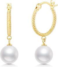 wholesale 14K Gold Freshwater Cultured Pearl Round Drop Dangle Hook Earrings-10 MM Pearl