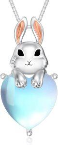 wholesale Sterling Silver Moonstone Bunny Heart Necklace - Elegant Rabbit Pendant Gift for Women-0-0