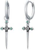 wholesale 925 Sterling Silver Green Stone Dagger Cross Huggie Hoop Earrings-0-0