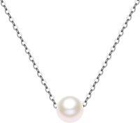 wholesale 14K Gold Chain with Freshwater Pearl Pendant (8mm) - Elegant Minimalist Design-White Gold