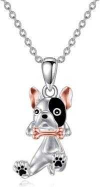 wholesale 925 Sterling Silver Dog Pendant Necklace with Bone Charm for Women and Moms-French Bulldog