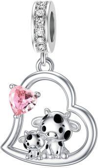 wholesale 925 Sterling Silver Mother's Day Gifts Cow Charm Fit Bracelets Birthstone Charms for Women Mom Lover 12 Months Jewelry-