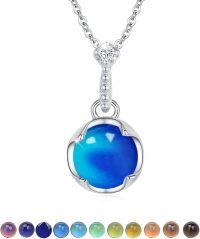 wholesale 925 Sterling Silver Blue Rainbow Moonstone Pendant & Chain Set with Heart and Wing Design - Elegant  for Women-Colorchange Choker
