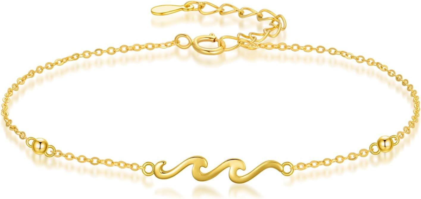 14K Gold Solid 14K Gold Wave Bracelet Ocean Beach Jewelry Women Gifts-0-0