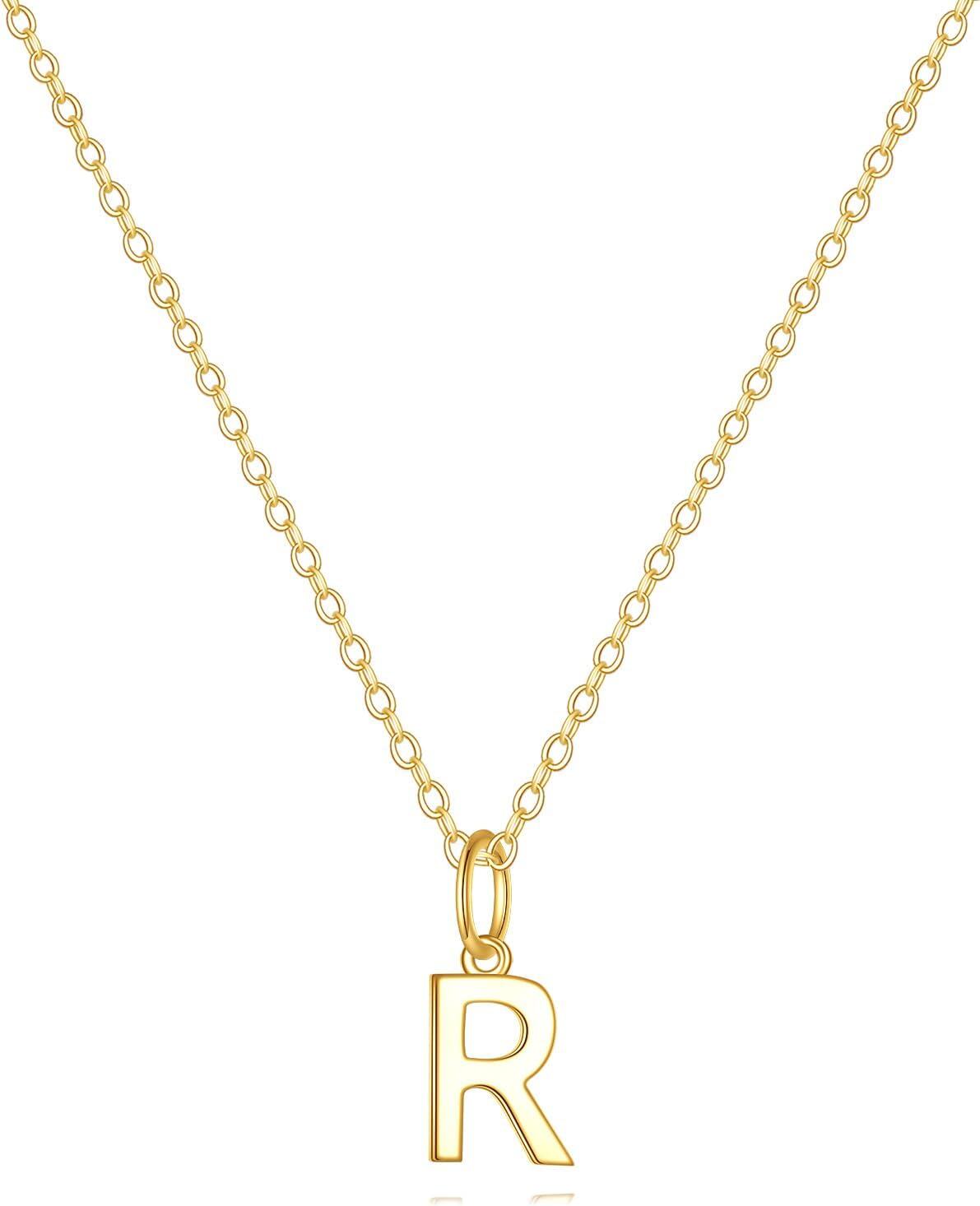 14K Gold Letter Pendant Necklace 18 -R-Initial Necklace