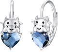 wholesale 925 Sterling Silver Blue Crystal Heart Cow Hoop Earrings - Adorable Gift for Her-0-0