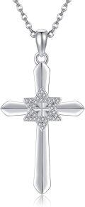wholesale 925 Sterling Silver Star of David Cross Necklace with Cubic Zirconia Accents-0-0
