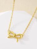TOUPOP 14k Solid Gold & Crystal Bow Necklace For Women-0-1