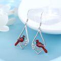wholesale 925 Sterling Silver Red Enamel Cardinal Bird Teardrop Dangle Earrings-0-1