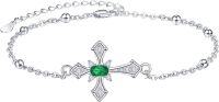 wholesale 925 Sterling Silver Green Stone Cross Charm Bracelet - Religious Gifts for Her-Green