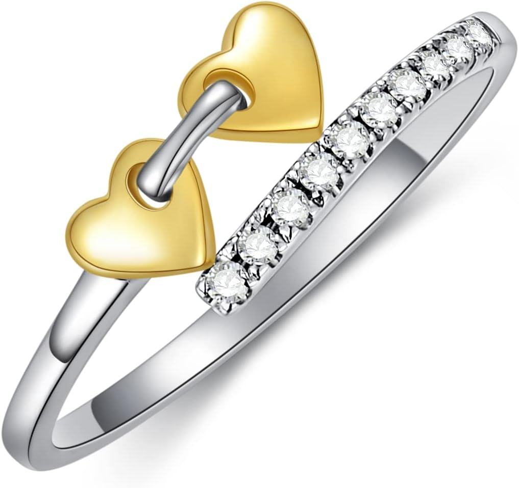 10K White Gold Natural Diamond Heart Ring for Women Anniversary Gift-0-0