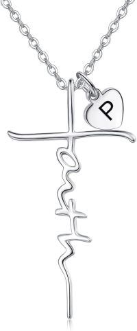 wholesale 925 Sterling Silver Heart Cross Ekg Necklace-P-P
