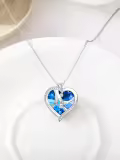 TOUPOP Sterling Silver Blue Crystal Mother And Children Hands Heart Necklace-0-4