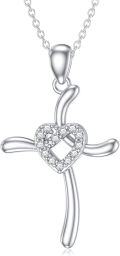 wholesale 925 Sterling Silver Cubic Zirconia Heart Cross Pendant Necklace for Women-0-0