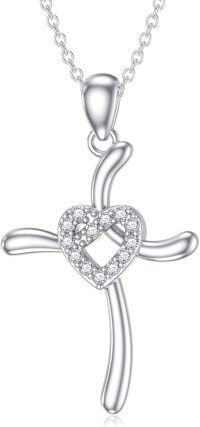 wholesale 925 Sterling Silver Cubic Zirconia Heart Cross Pendant Necklace for Women-cross-style 2