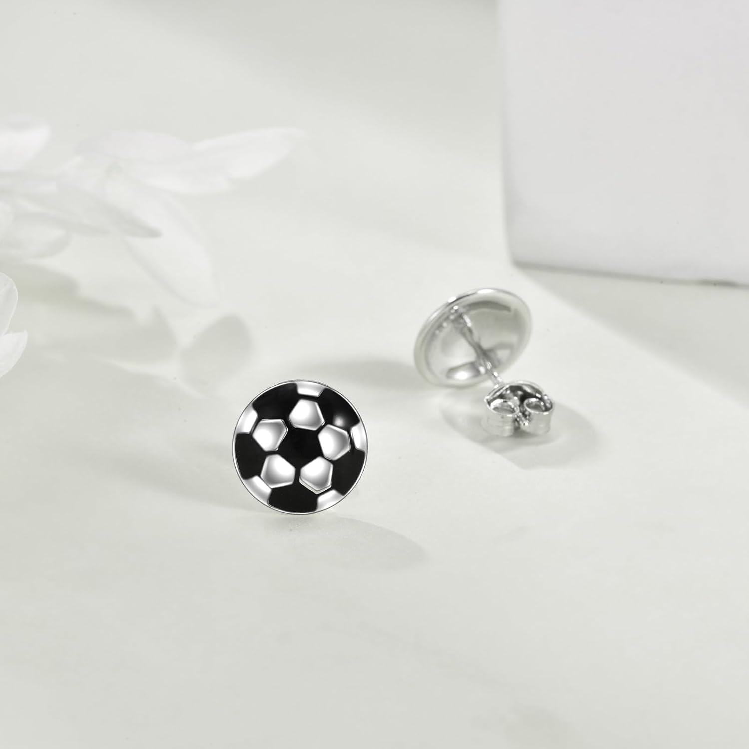 Sterling Silver Sports Stud Earrings Soccer Volleyball Baseball Football Tennis Jewelry Gift for Women Mom Player Fan-0-4