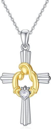 wholesale 925 Sterling Silver Heart Knot Cross Pendant Necklace with CZ Centerstone and Chain-3-Claddagh