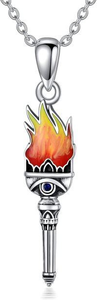 wholesale 925 Sterling Silver Fire Torch Pendant with Blue Evil Eye and Star of David Charm Necklace-Flame Evil Eye Necklace