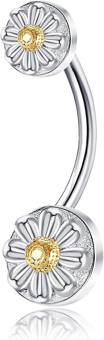 wholesale Sterling Silver 14g 18g Daisy Belly Ring Flower Navel Jewelry Women Gift-Daisy-18G