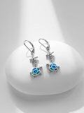 wholesale 925 Sterling Silver Blue Fire Opal Sea Turtle & Starfish Leverback Drop Earrings Ocean Inspired Jewelry for Women-0-1
