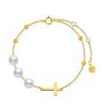wholesale 14K Gold Pearl and Bead Sideways Crucifix Cross Bracelet for Women - Religious for Her or Mom-0-0