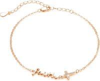 wholesale Rose Gold 925 Sterling Silver Faith Cross Angel Wing Anklet Bracelet Religious  for Women-A# Cross Faith Rose Gold