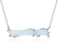 wholesale Sterling Silver Opal Bar Necklace - Exquisite 30mm October Birthstone Pendant with Branches Design, 18+2 Chain, Elegant Gift for Women-A-White Opal