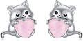 wholesale 925 Sterling Silver Pink Heart Cat Stud Earrings for Girls and Women Gift Ideas-0-0