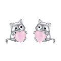 wholesale 925 Sterling Silver Cat With Pink Heart Earrings-0-0