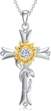 wholesale Gold-Plated 925 Sterling Silver Moissanite Sunflower Cross Pendant Necklace for Women-A Sunflower Necklace