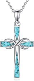 wholesale 925 Sterling Silver Infinity Turquoise Cross Pendant Necklace for Women Girls Christian Gift Jewelry 43mm x 68mm-0-0