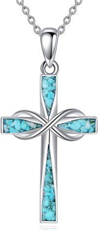 wholesale 925 Sterling Silver Infinity Turquoise Cross Pendant Necklace for Women Girls Christian Gift Jewelry 43mm x 68mm-Infinity Cross