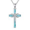 wholesale 925 Sterling Silver Infinity Turquoise Cross Pendant Necklace for Women Girls Christian Gift Jewelry 43mm x 68mm-0-0