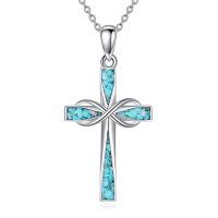 wholesale 925 Sterling Silver Infinity Turquoise Cross Pendant Necklace for Women Girls Christian Gift Jewelry 43mm x 68mm-Infinity Cross