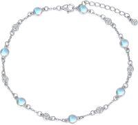 wholesale  Sterling Silver Natural Stone Anklet Bracelet for Women -Moonstone Anklet 9\"-11\"