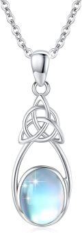 wholesale 925 Sterling Silver Celtic Knot Oval Rainbow Moonstone Pendant Necklace-0-0