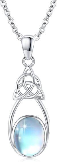 wholesale 925 Sterling Silver Celtic Knot Oval Rainbow Moonstone Pendant Necklace-A-Moonstone