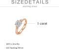 wholesale TOUPOP 1ct Rose Gold Moissanite Rings 925 Sterling Silver Moissanite Engagement Wedding Ring For Women D Color Vvs1 Diamond Promise Rings Anniversary Valentine's Day Gifts For Wife Girlfriend Bride -0-3