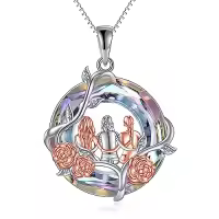 TOUPOP Sterling Silver Crystal Sister Rose Flower Sisters Necklace-color_name:A-3 Sister-Purple Crystal