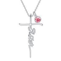 wholesale 925 Sterling Silver Birthstone Cross Sister Initial Pendant Necklace-10-October