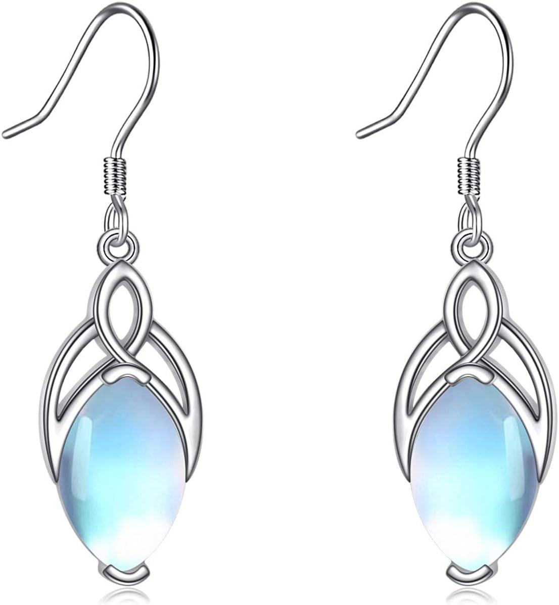 925 Sterling Silver Rainbow Moonstone Celtic Knot Drop Earrings Leverback-0-0