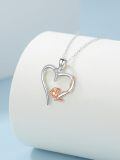 TOUPOP 14K White Gold & Rose Flower Heart Pendant Necklace Gift-0-5