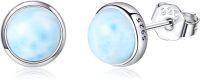 wholesale 925 Silver Lapis Lazuli & Larimar Stud Earrings 7mm Hypoallergenic Gift-Larimar