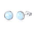 wholesale 925 Sterling Silver Round Blue Larimar Stud Earrings For Women-0-0