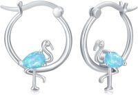 wholesale 925 Sterling Silver Flamingo Opal Stone Huggies Earings for Women Girls-23- Flamingo Earrings(Blue Opal )