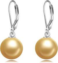 wholesale Sterling Silver Pearl Leverback Dangle Drop Earrings for Women-Gold Pearl